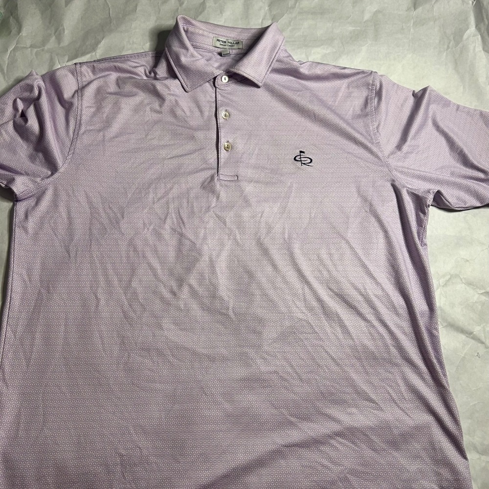 Peter‎ Millar Summer Comfort Golf Polo Shirt Mens Medium Purple Geometric Preppy
